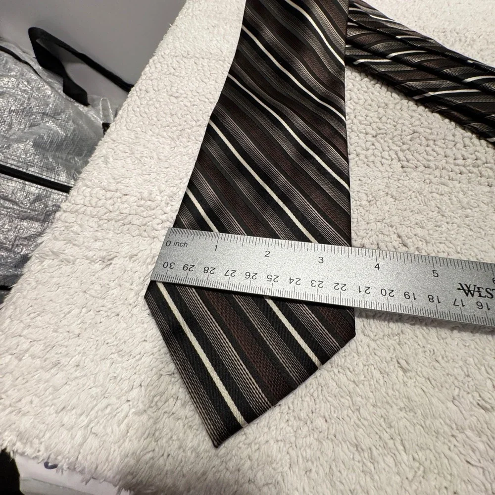Pierre Cardin Tie Brown Black White Striped Business Formal Necktie Luxury VTG